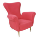 Wingback Red Cotton Armchair with Brass Feet, Italy