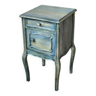 Old blue patinated bedside table