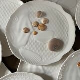 10 Assiettes plates vintage forme poisson
