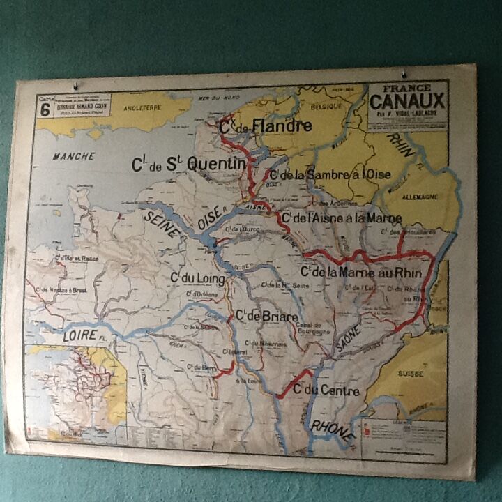 Carte géographique vintage France canaux recto verso