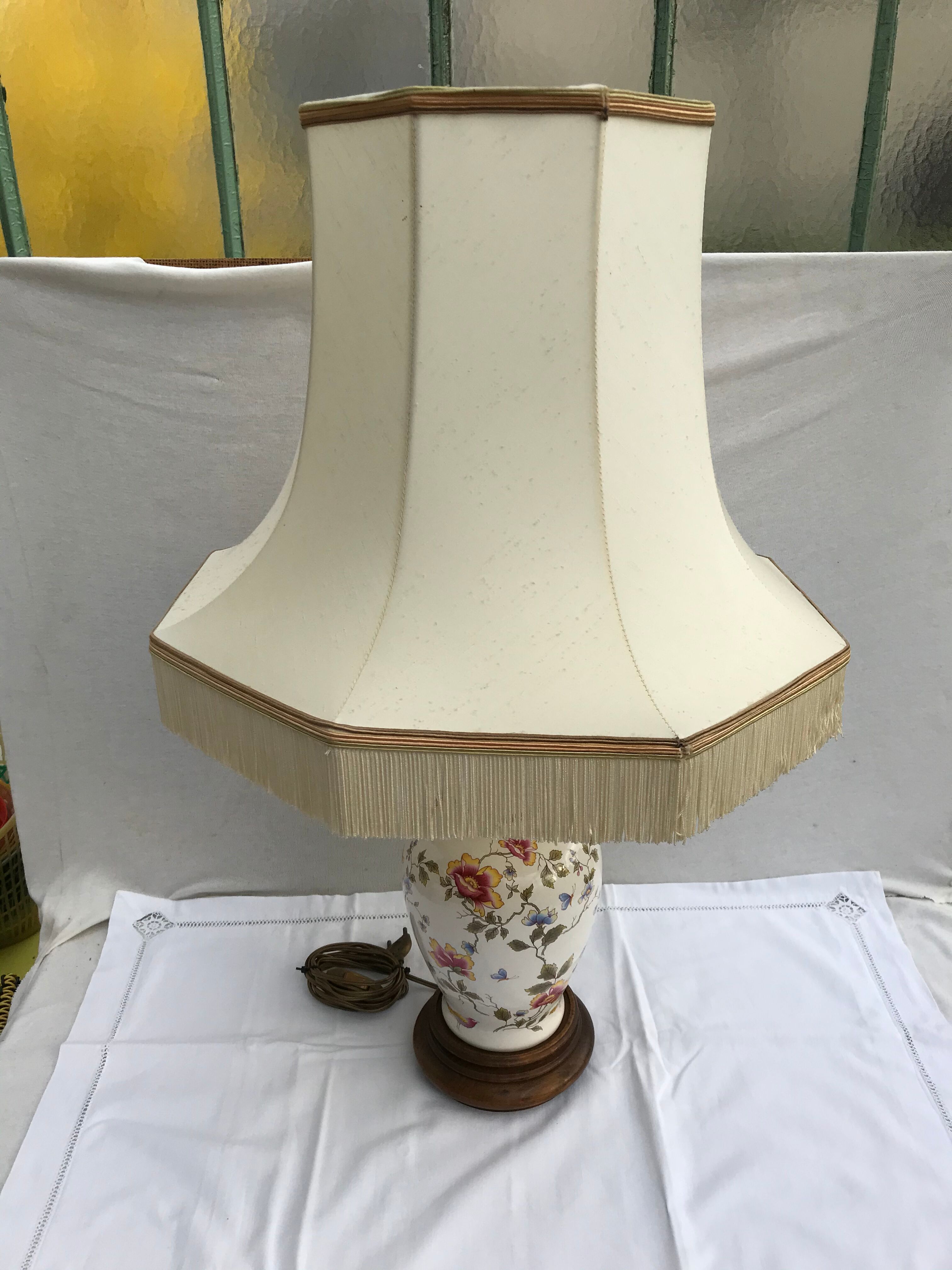Former Moustiers ceramic lamp - wood base - abat-day vintage beige fabric