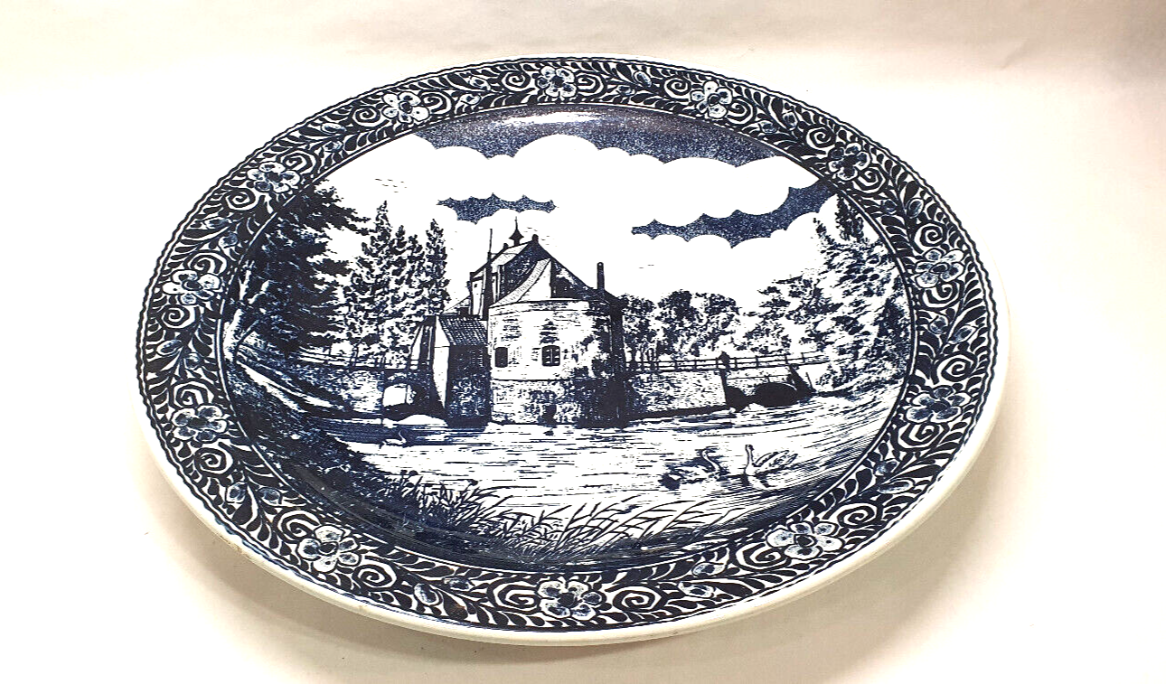 Large decorative plate decorations blue landscape diameter 40 cm