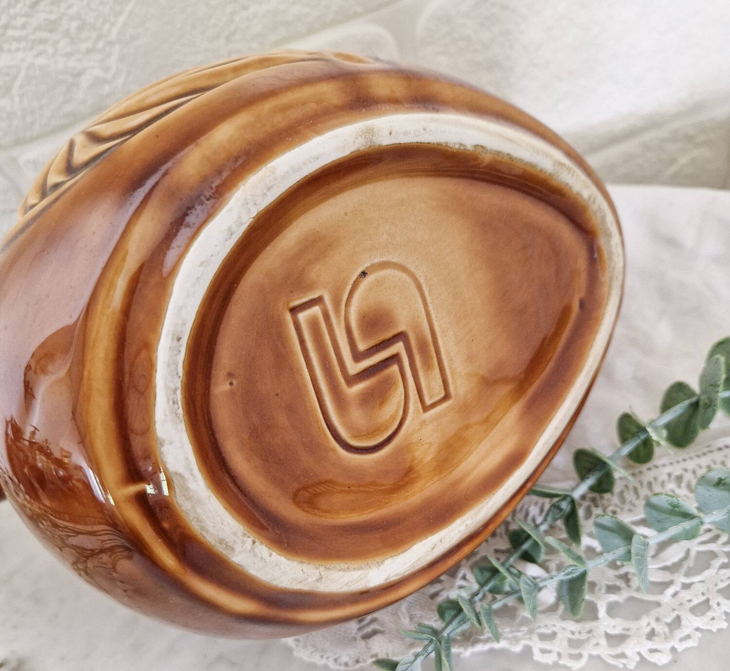 Vintage Sarreguemines slip duck pitcher