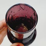 5 Small Liqueur Glasses Vodka Cups in Bubble Blown Glass Plum Biot?