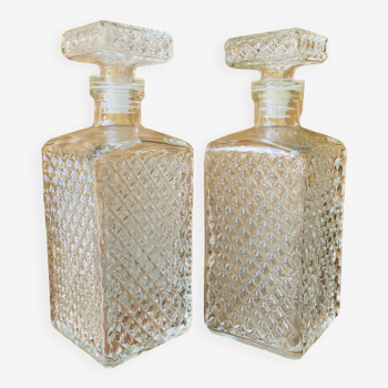 Duo of vintage glass whiskey decanters Made in Italy