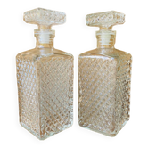 Duo of vintage glass whiskey decanters Made in Italy