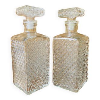 Duo of vintage glass whiskey decanters Made in Italy