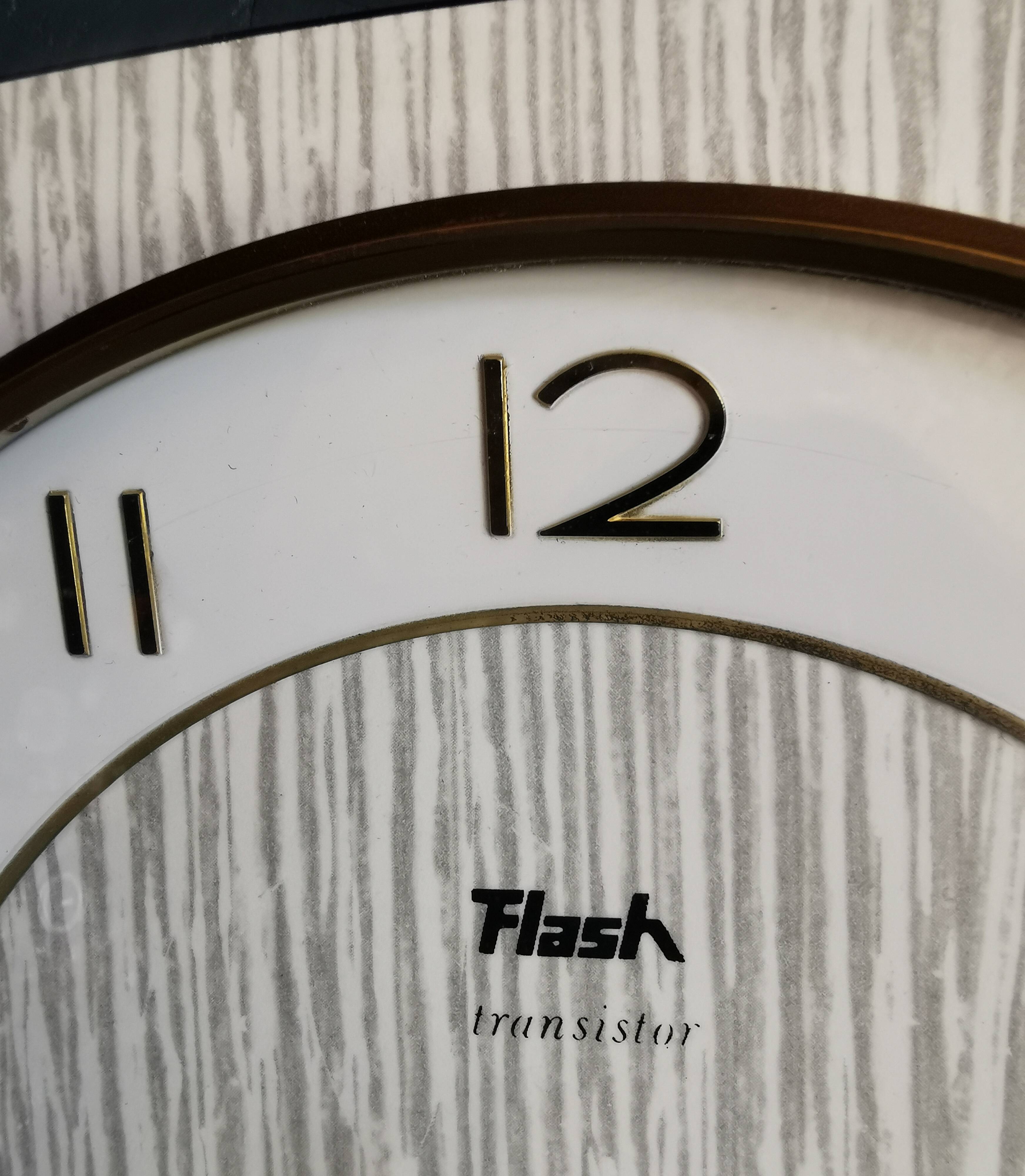 Vintage formica clock silent rectangular wall clock "Flash gray white"