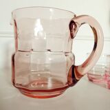 Pitcher and 2 glasses in pink glass