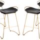 4 contemporary kitchen bar stools, in brass-plated metal and leather.