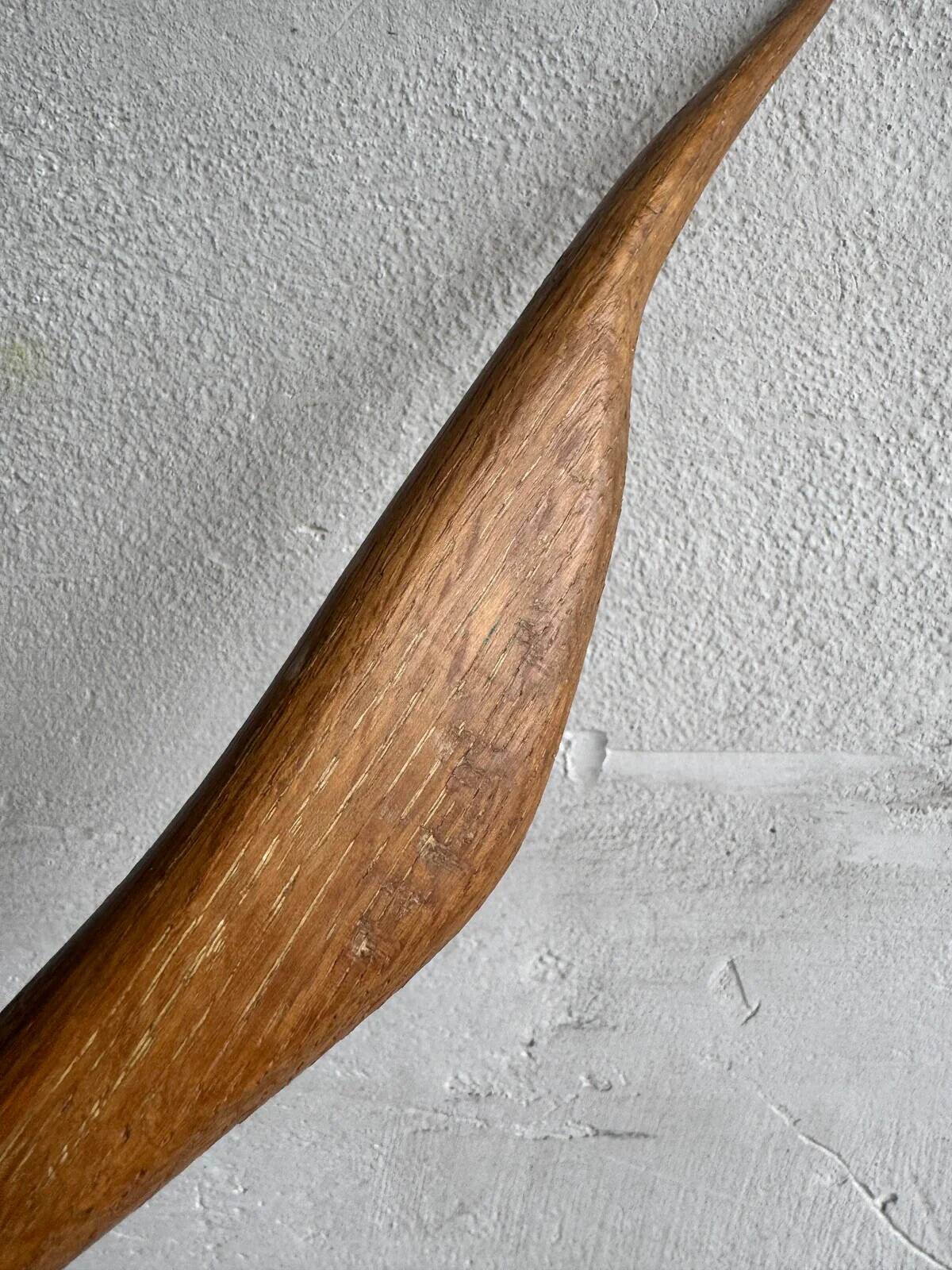 Tall Natural Wood Heron Crane Sculpture — Minimalist Brown Solid Wood Decorative Art Piece