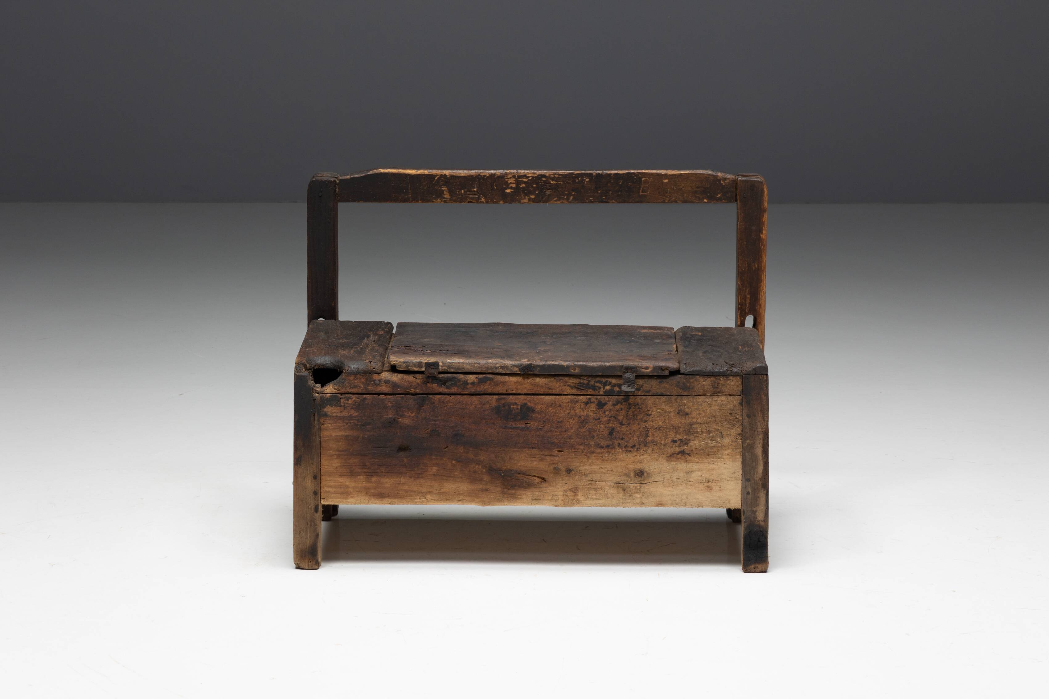 Primitive Wabi Sabi Chest Bench, France, 19th Century