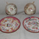 2 cups and under cups xix th, porcelain of sarreguemines, decoration " minton " stamp serial number