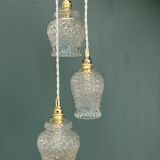 Vintage triple tulip pendant light in molded glass