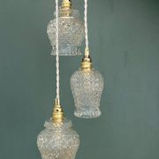 Suspension triple tulipes vintage en verre moulé