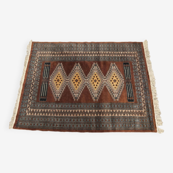 Handmade Pakistani wool rug Oriental wollen carpet stamped 1960 128x218cm