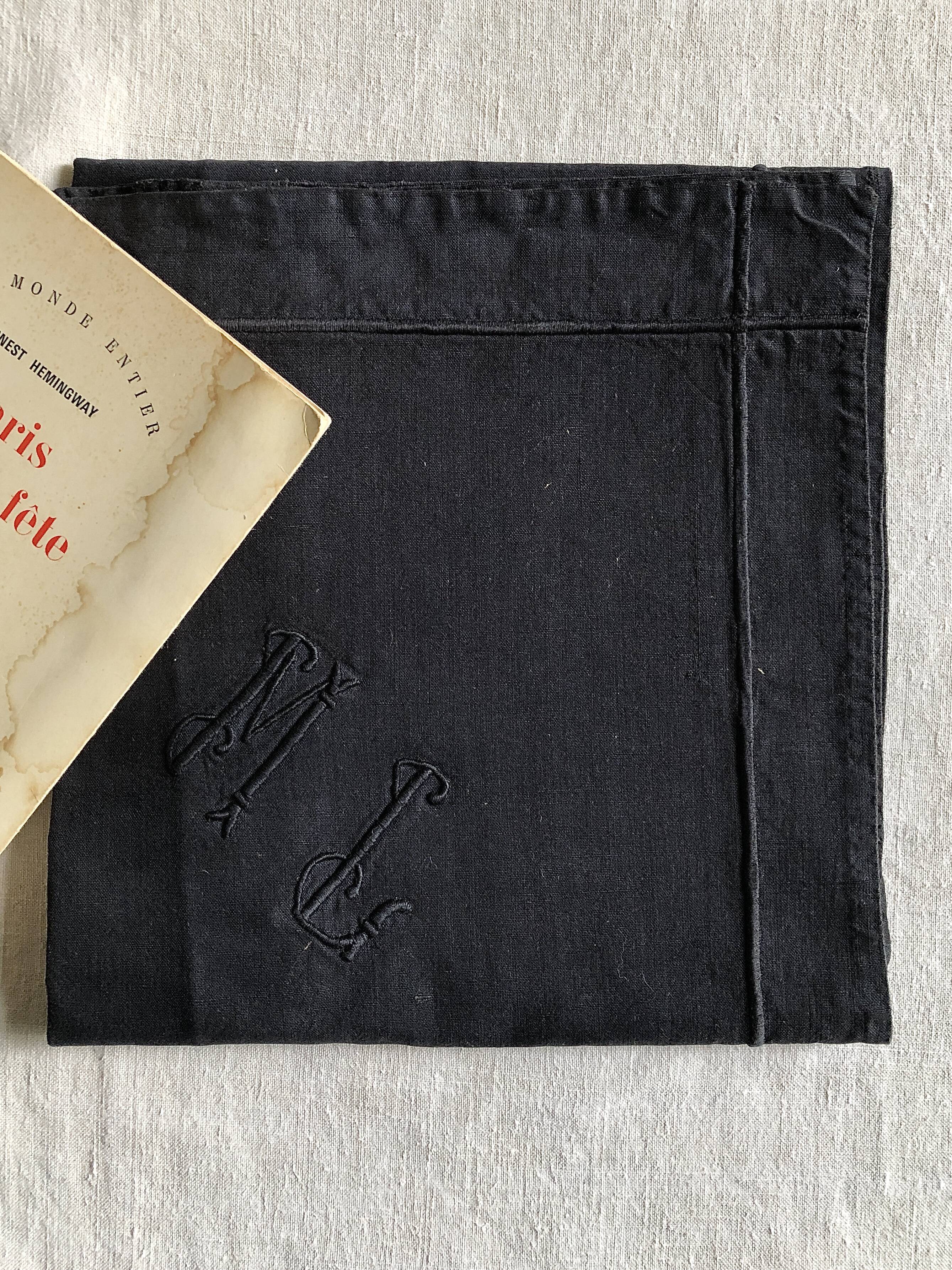 Antique black cotton pillowcase