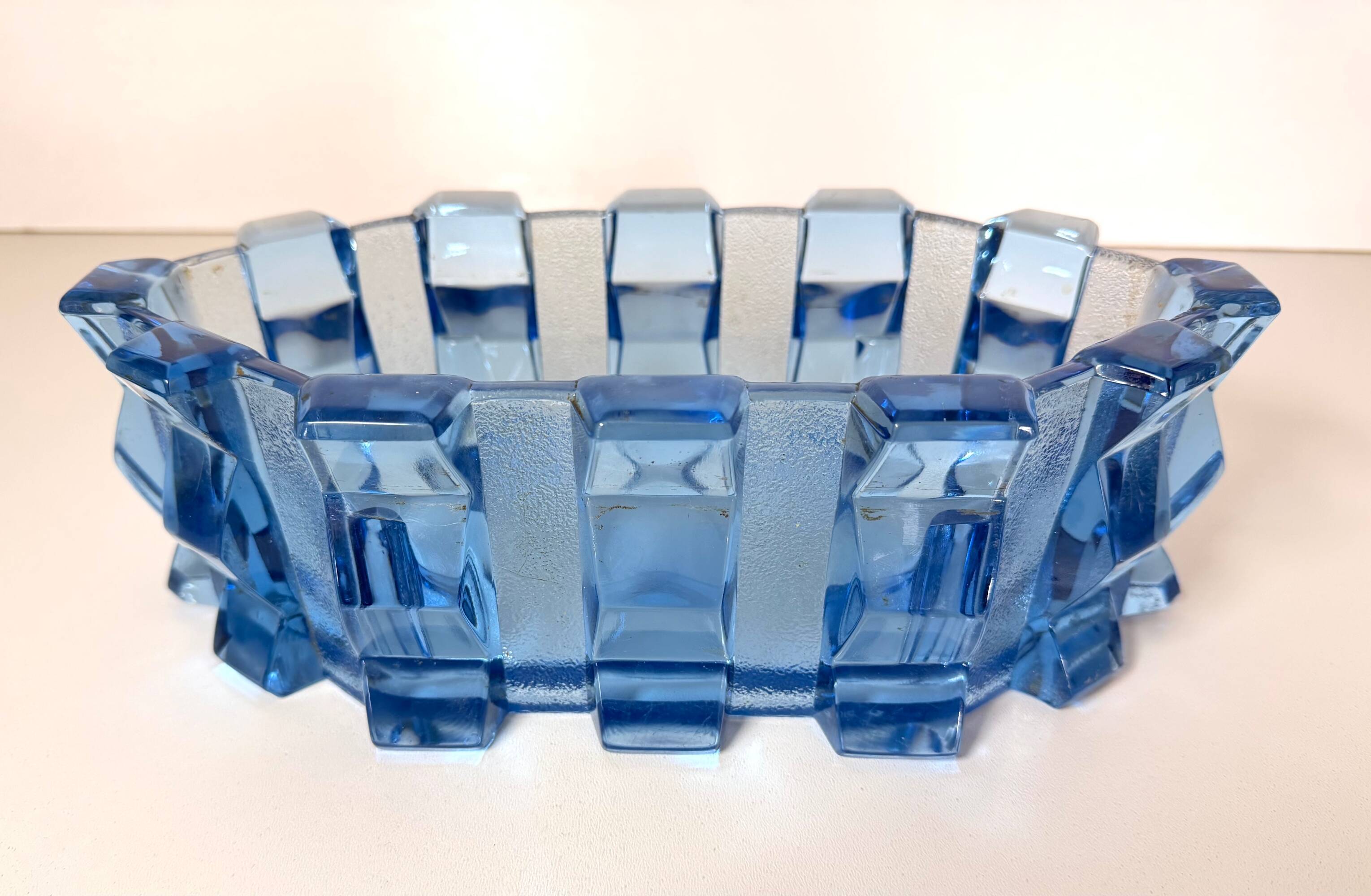 Bol en verre bleu Art Déco / pièce maîtresse par Rudolf Schrötter - Inwald, Pologne