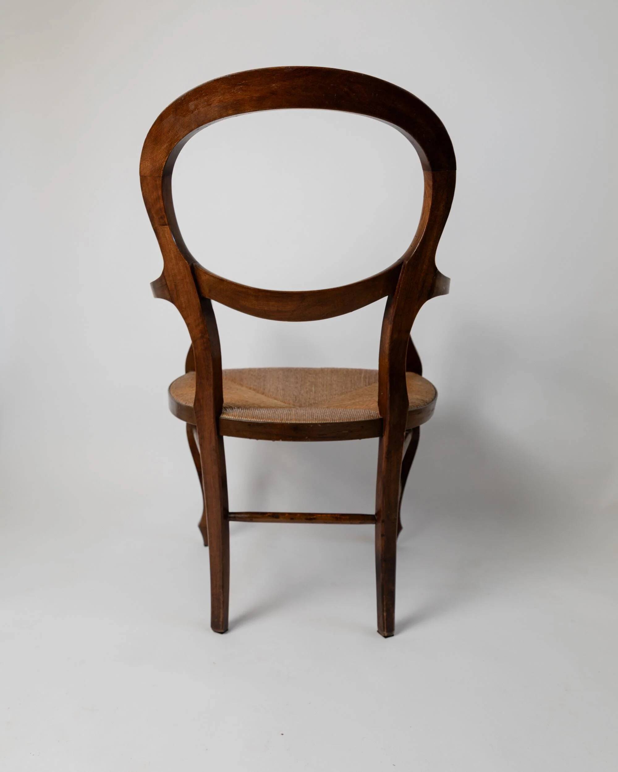 Vintage set of 2 Louis-Philippe armchairs from the 19th century, cherry wood chairs, hand-woven straw seats, antique Italian seat, elegant gift.