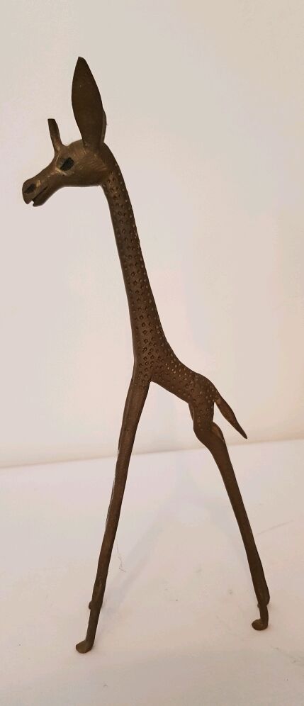 Trio antelope, gazelle and giraffe bronze and brass