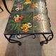Vallauris coffee table signed rheaul faience tiles, flowers and wrought iron