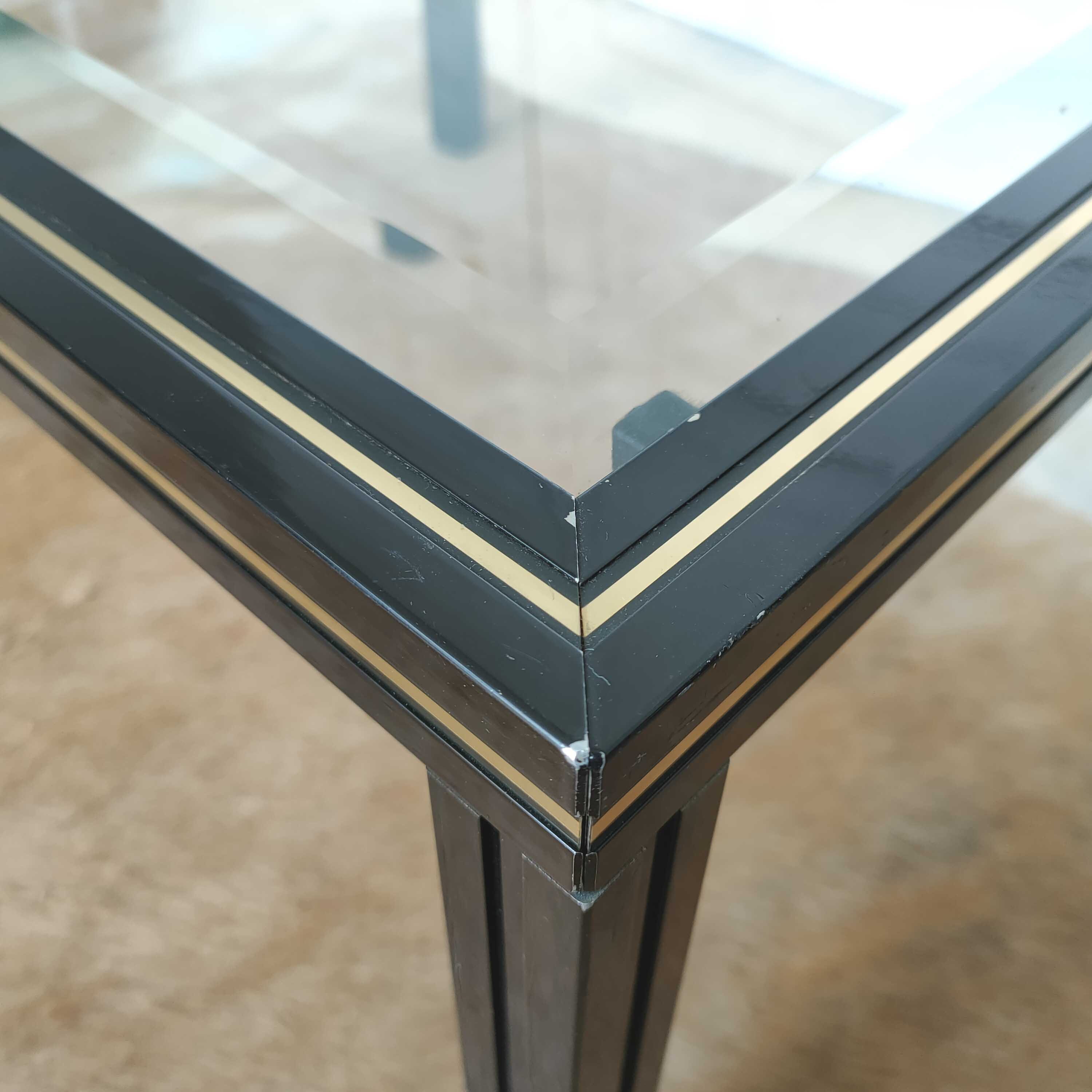 Coffee table beveled glass and black and gold metal