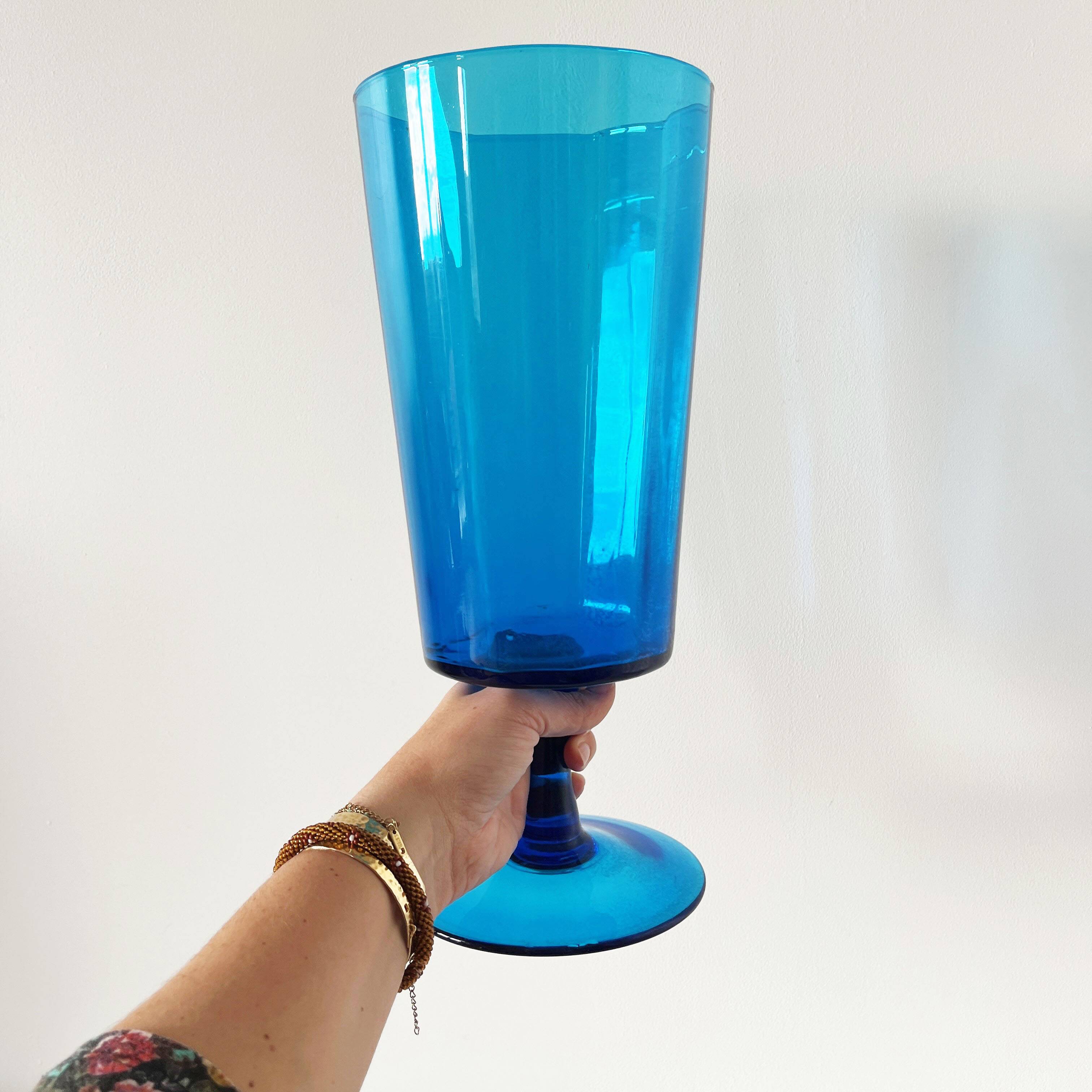 Blue pedestal vase - Italy Empoli 1960