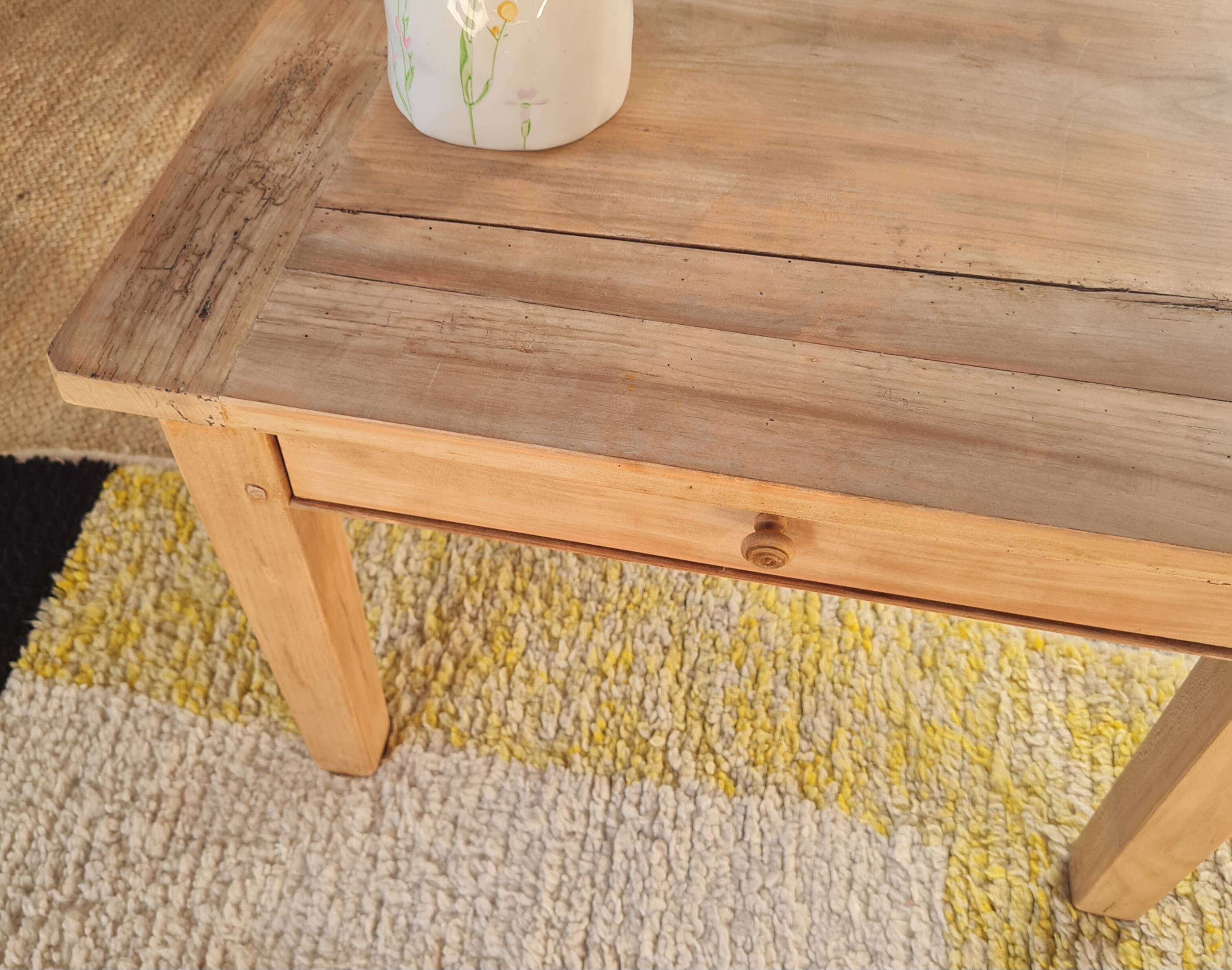 Antique wooden low farmhouse table and drawer