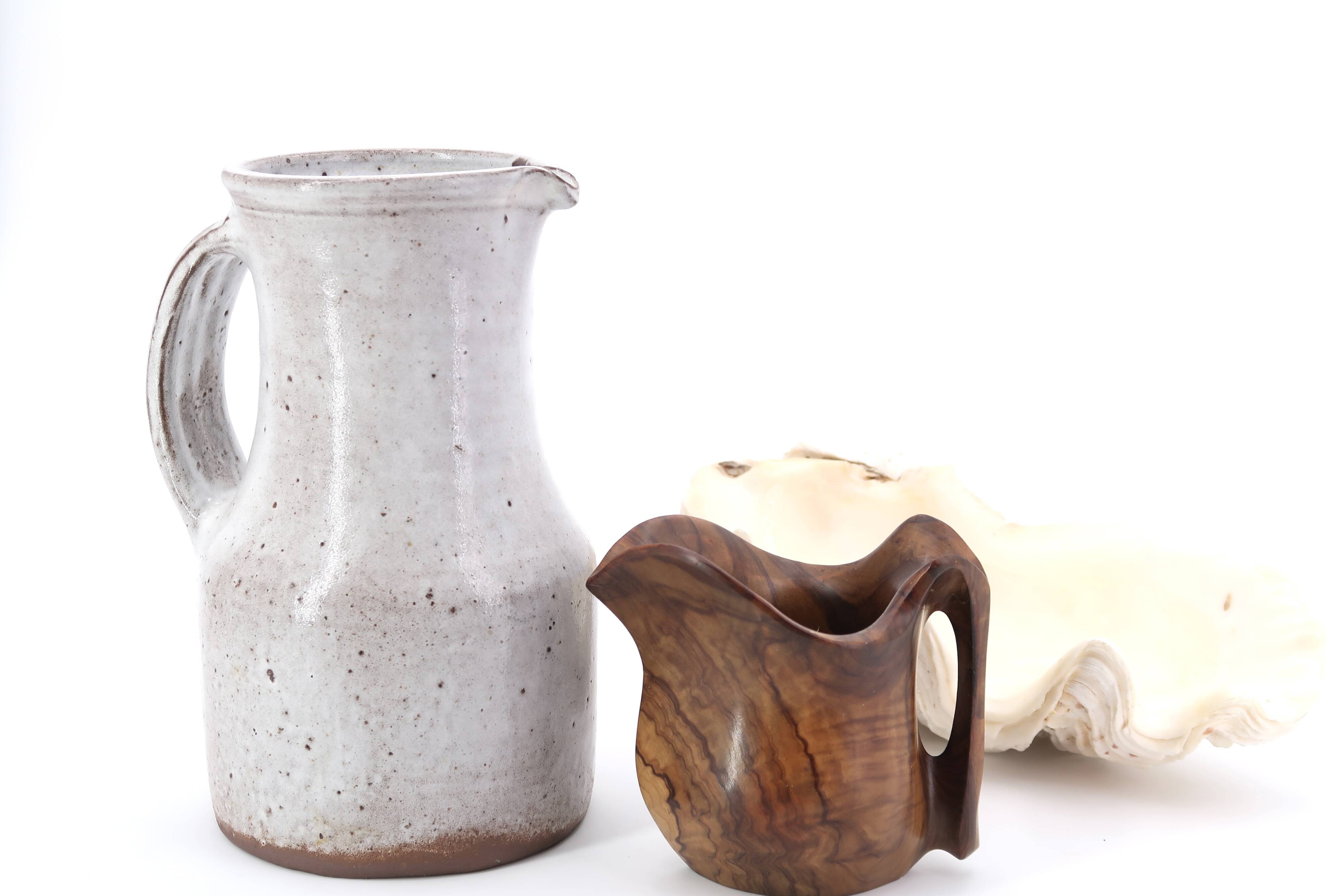 Decorative wooden pitcher signed Falcon Spain, 60s