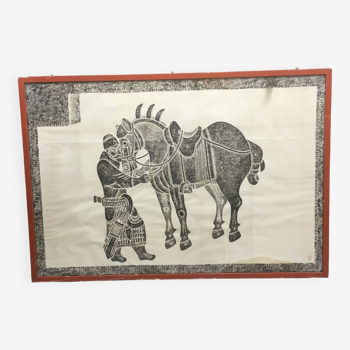Early c20th large scale tang horse brass rubbing.