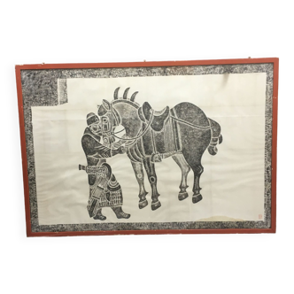 Early c20th large scale tang horse brass rubbing.