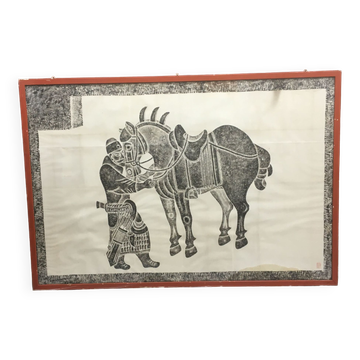 Early c20th large scale tang horse brass rubbing.