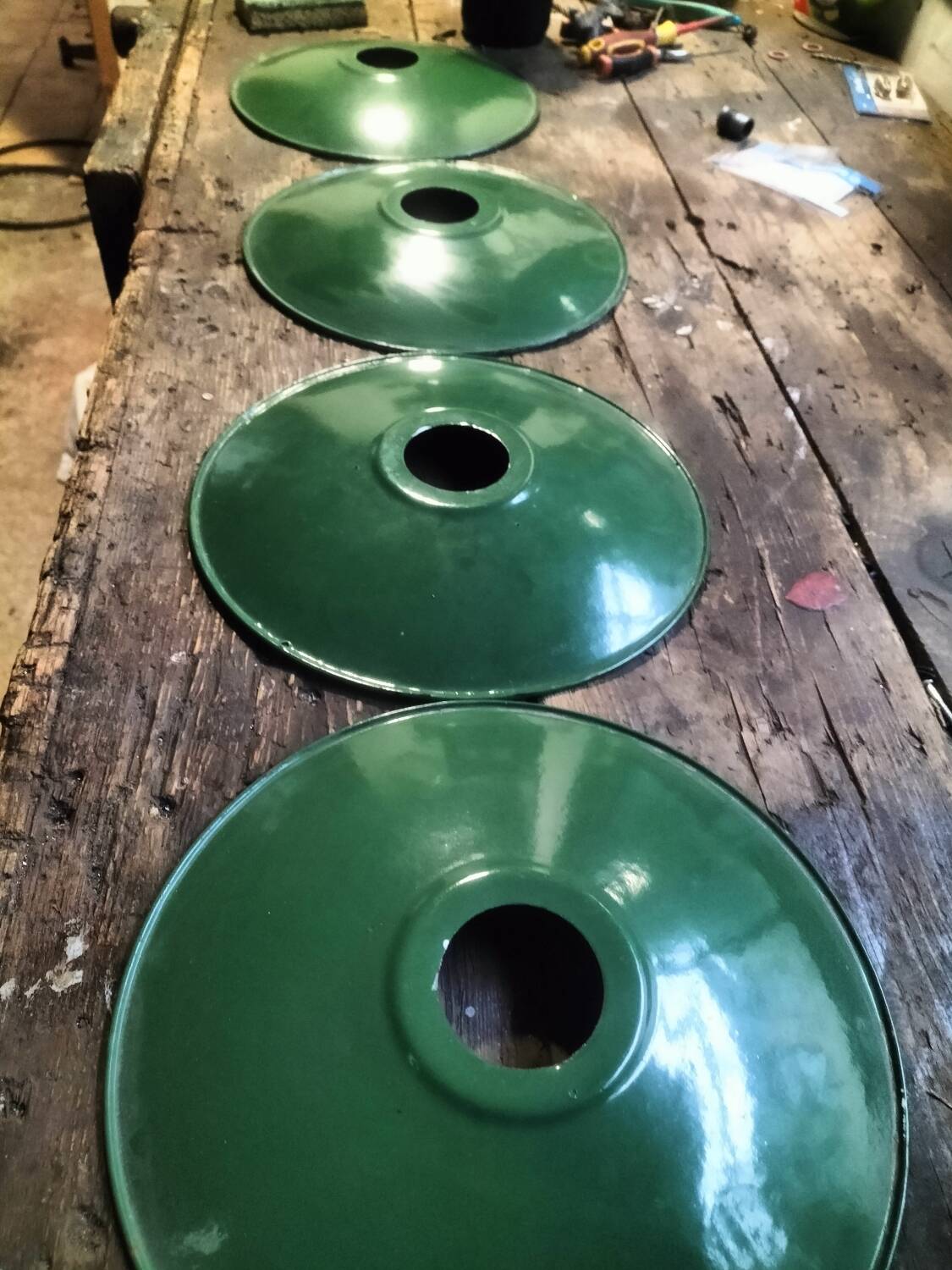 4 enameled sheet metal lampshades
