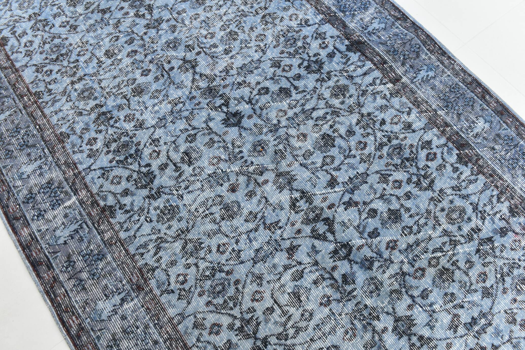 Turkish Rug All-Over Floral Pattern Light Blue Vintage Rug, 157x255Cm