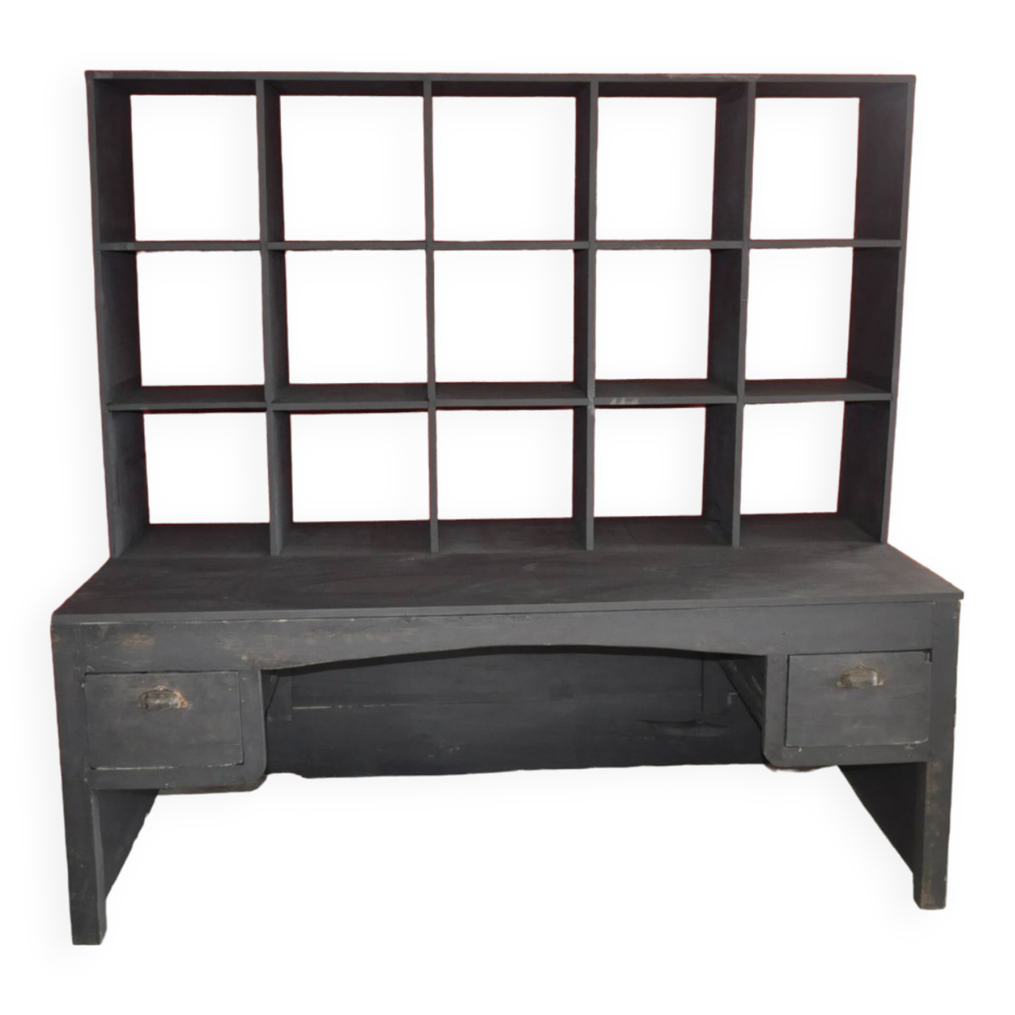 Wooden postal sorting desk.