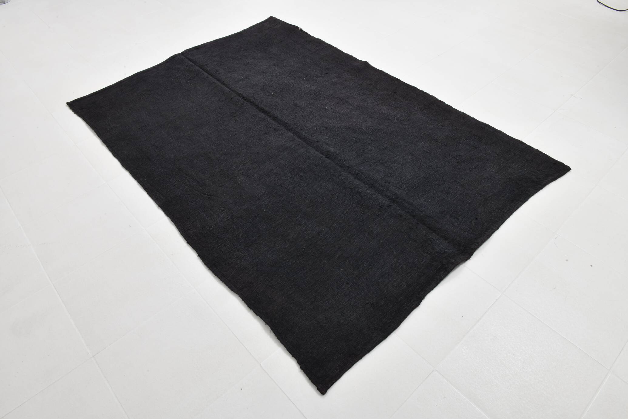 5x7 Dark Navy Blue Solid Turkish Vintage Kilim Rug For Bedroom, 156x223 Cm