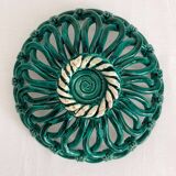 Vintage Vallauris green woven ceramic fruit bowl