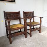 Paire de fauteuils style espagnol bois sculpté 1900