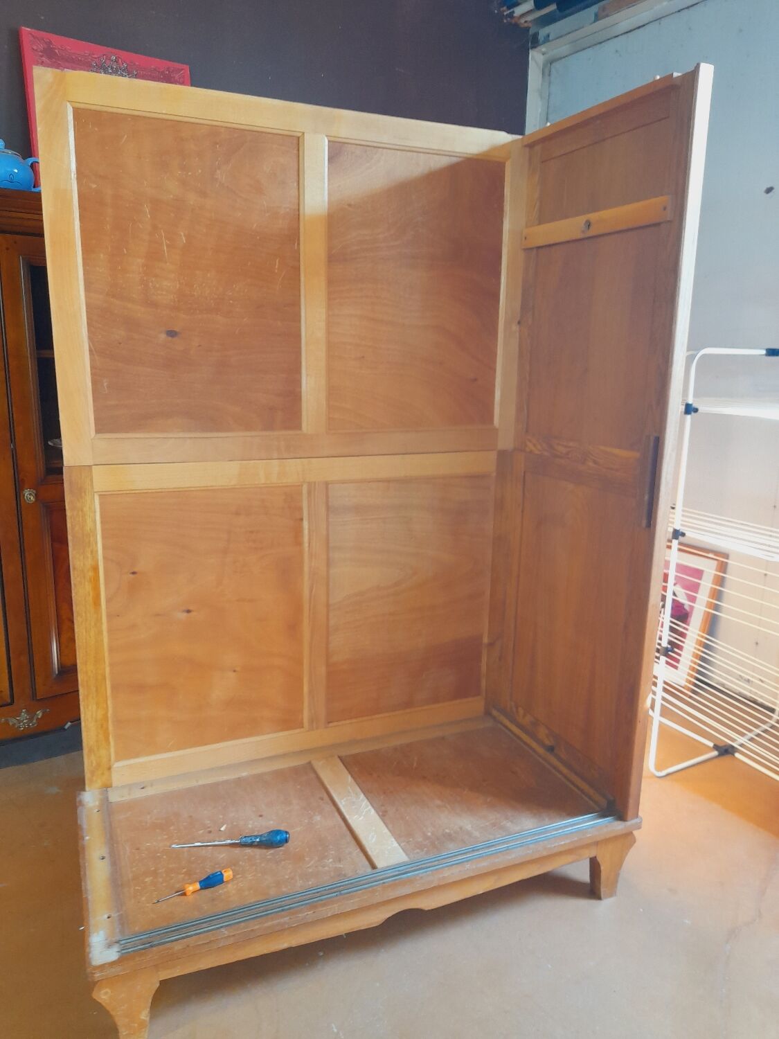 Vintage oak sliding wardrobe/closet