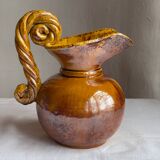Vallauris 1950 Ewer or Pitcher with twisted handle in enameled ceramic