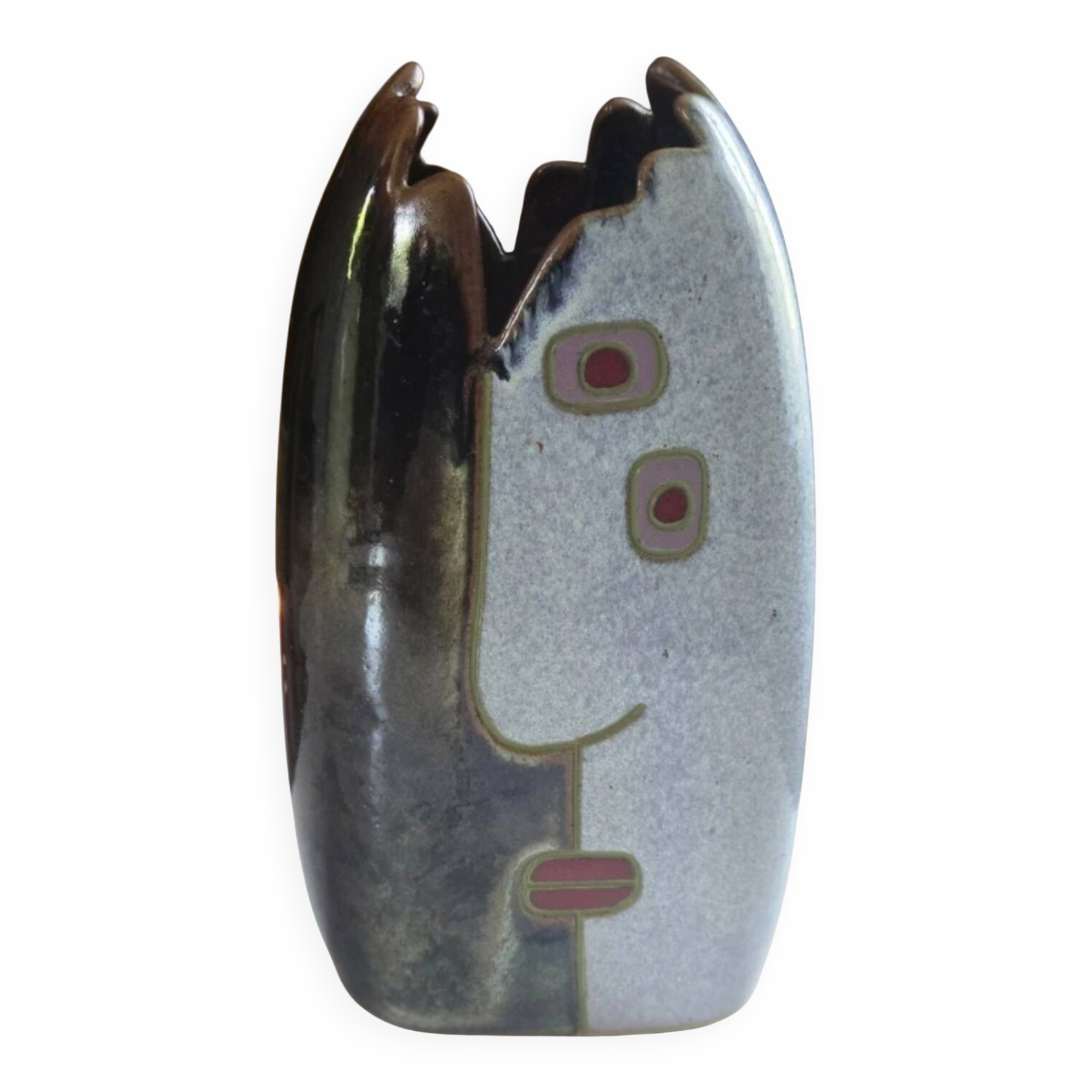 Superb anthropomorphic vase in glazed artisanal stoneware by Remy Lacombe.