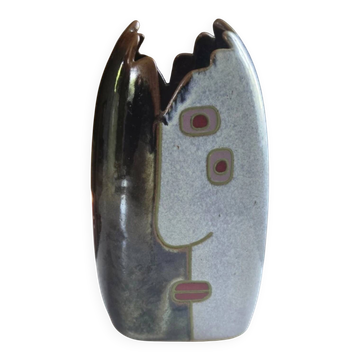 Superb anthropomorphic vase in glazed artisanal stoneware by Remy Lacombe.