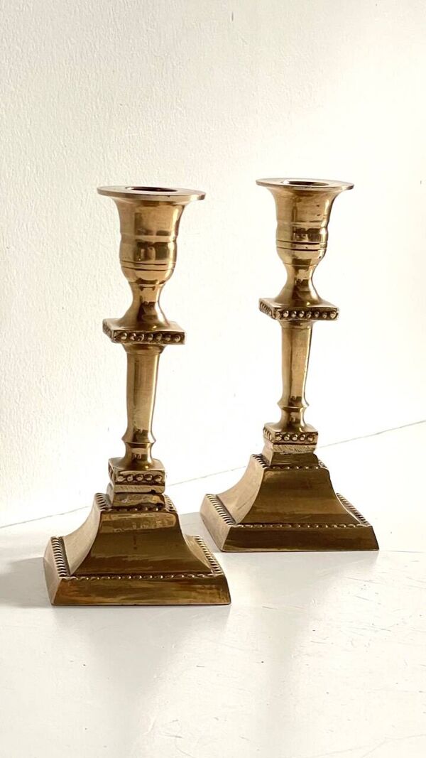Paire de BOUGEOIRS Laiton Massif INDIA Vintage