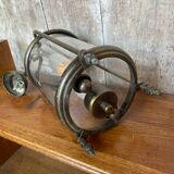 Ancienne suspension lanterne laiton 2 lumières + cylindre verre vintage