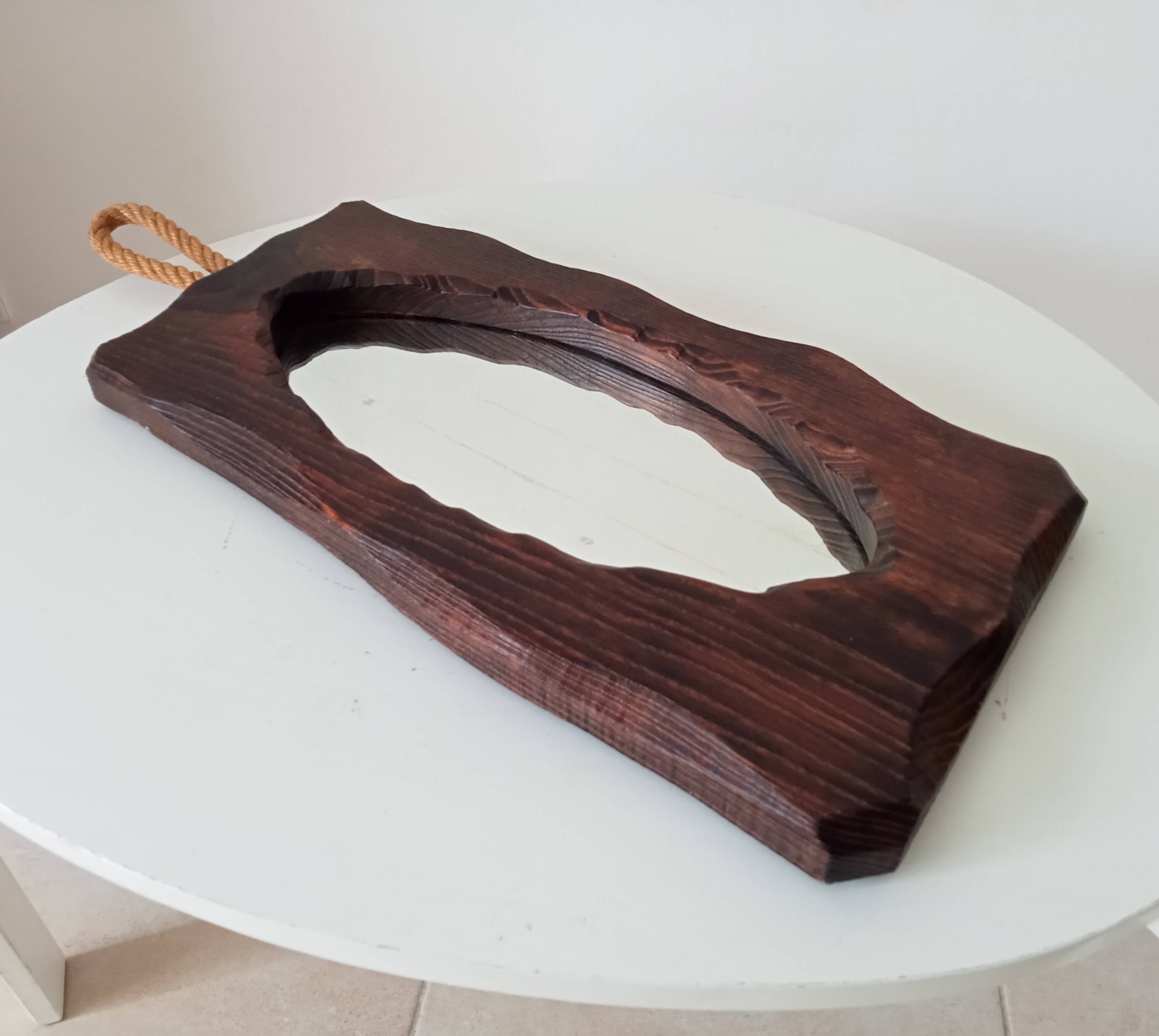 Brutalist antique mirror in solid wood from the 1950s/60s.