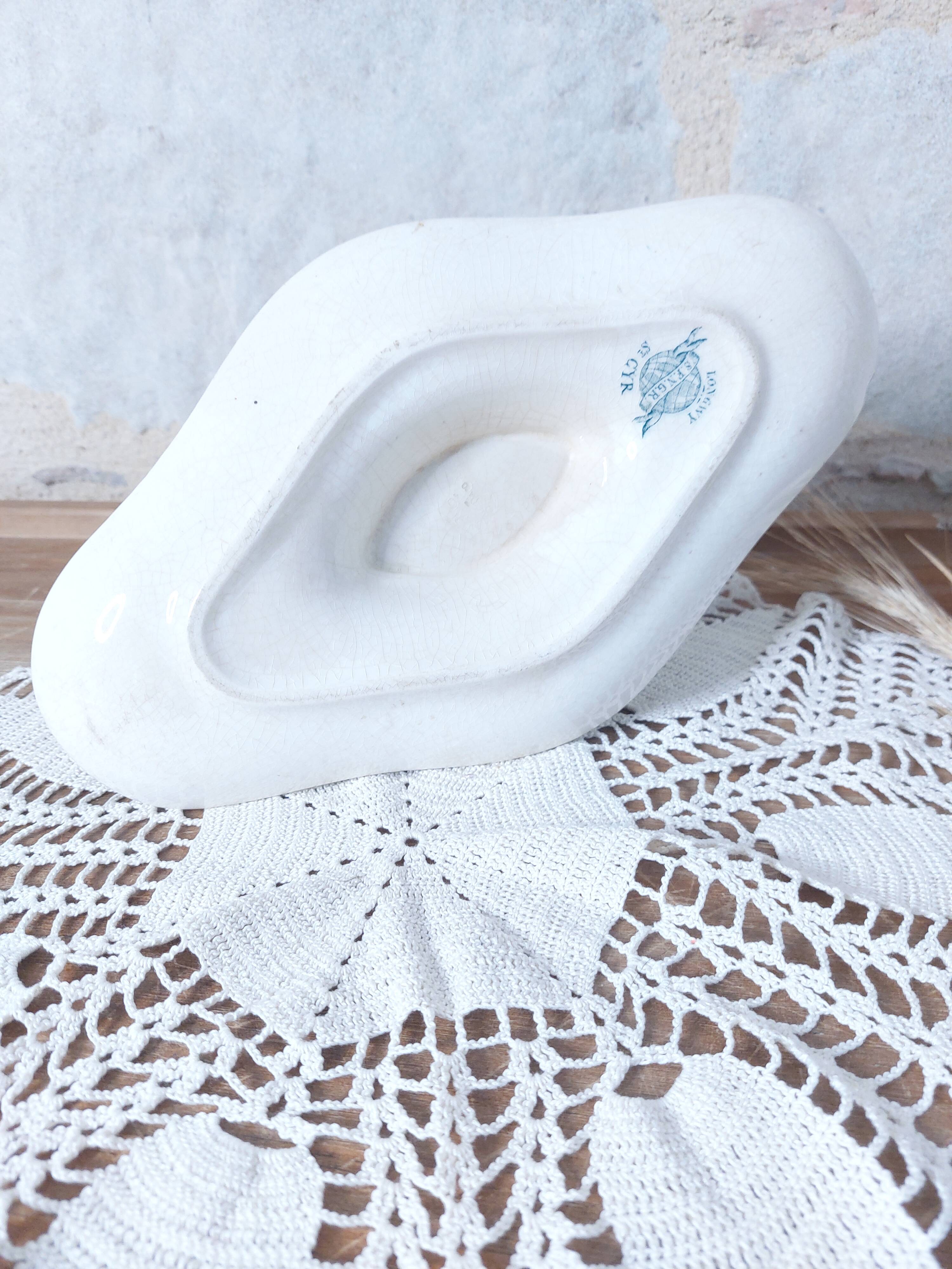 Rare and very pretty old Longwy St Cyr SFNGR sauce boat, France