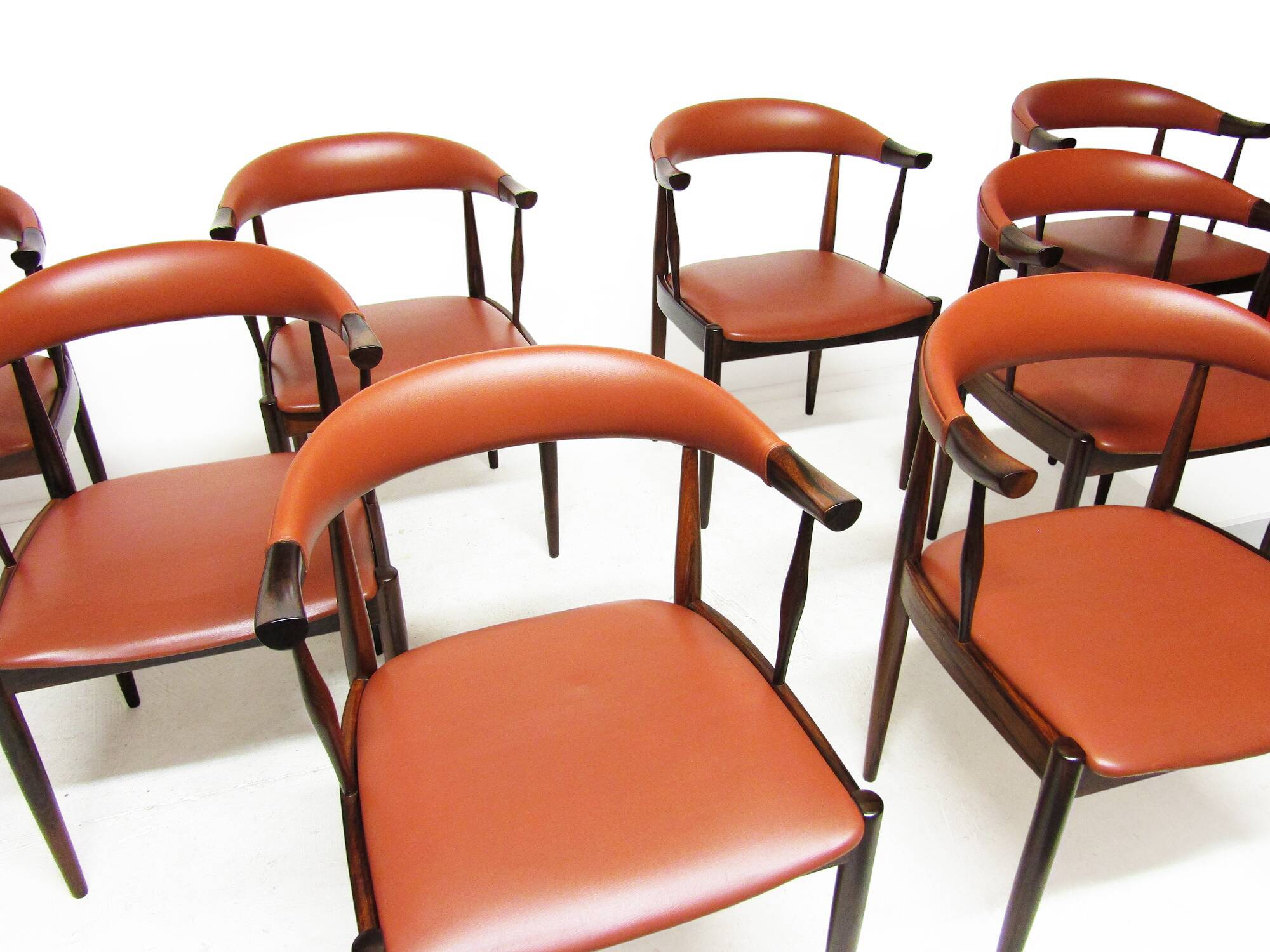 Eight Danish Cow Horn "Model 12" Chairs in Rosewood by Johannes Andersen