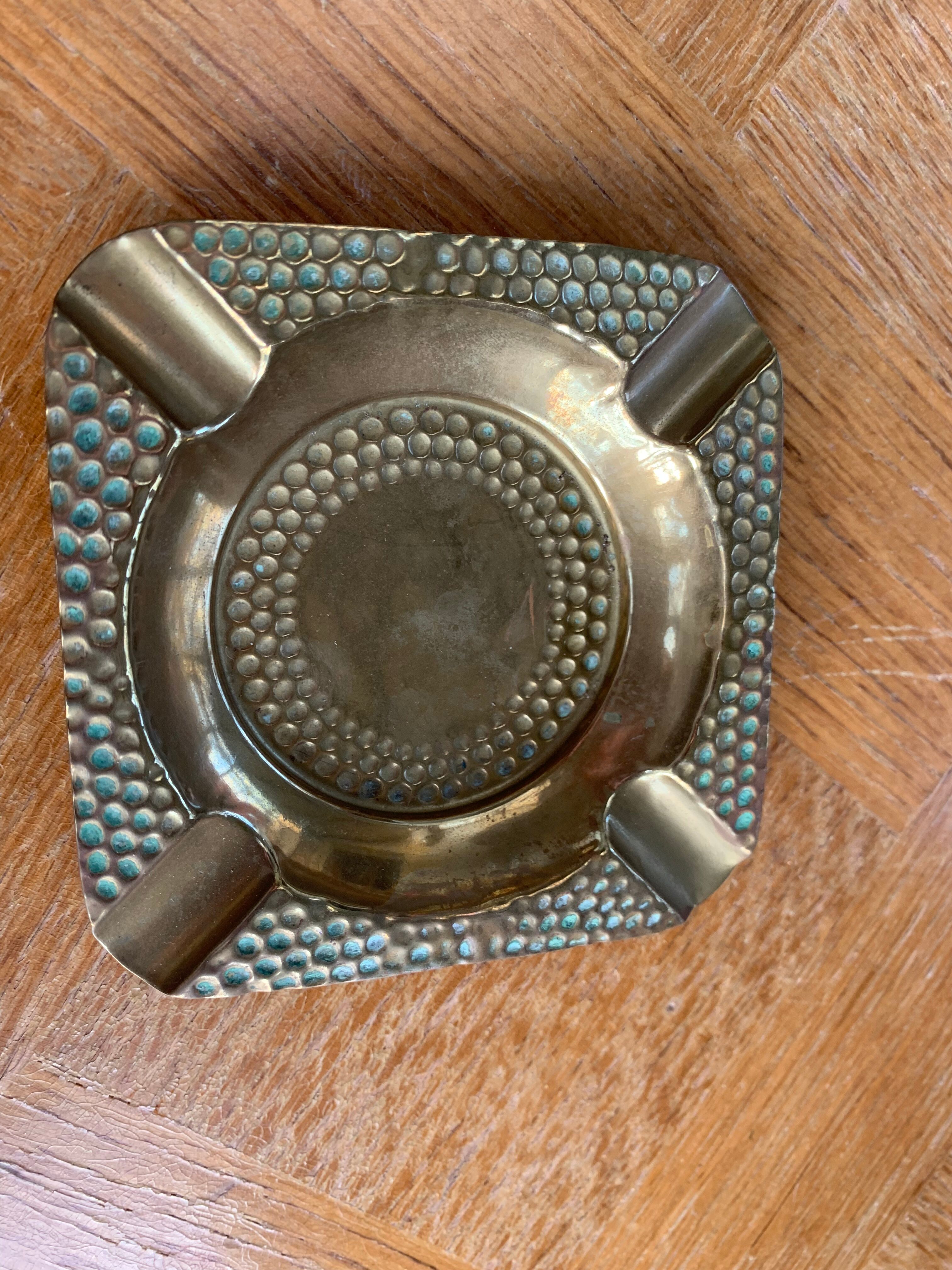 Vintage hammered brass ashtray