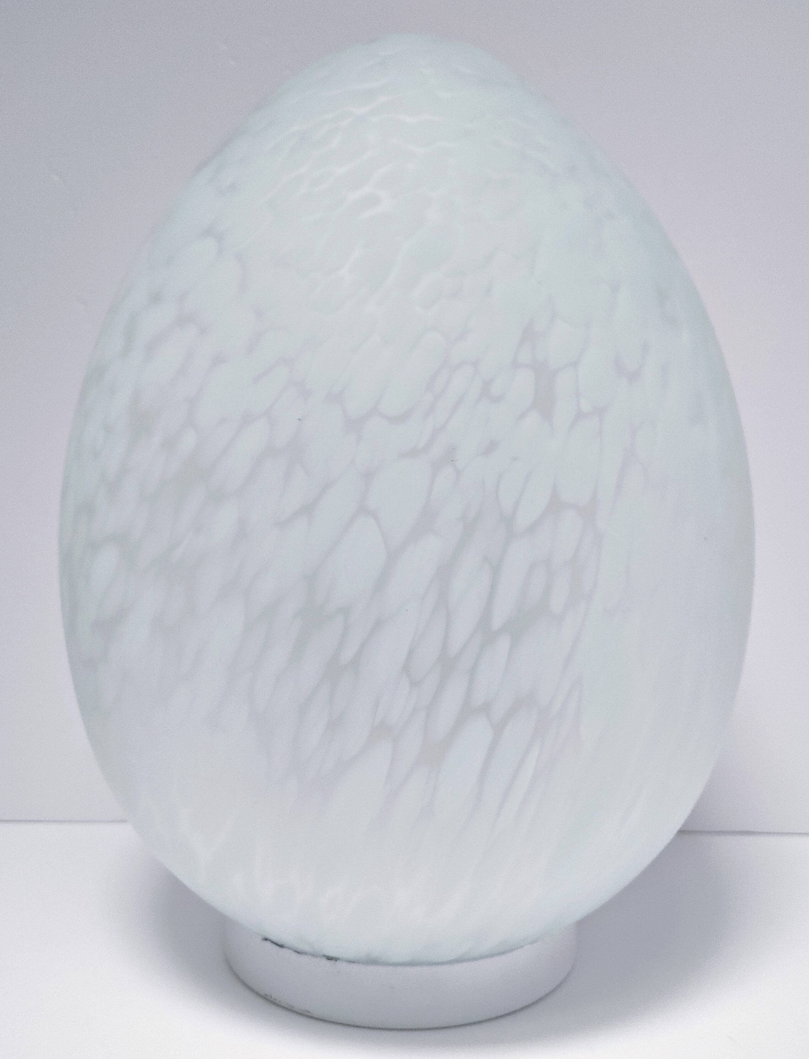 XL egg lamp white speckled glass design 70s H.37 cm