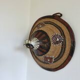 African conical hat, Fulani, in leather and braided rope, 1900, wall decoration